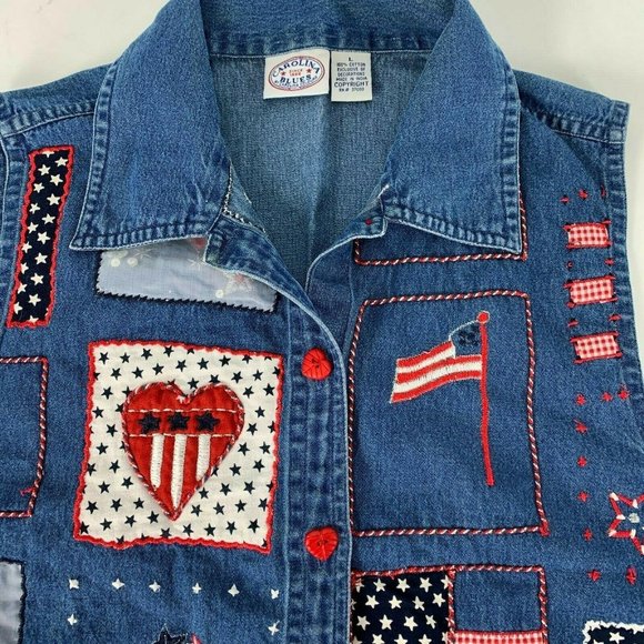 Carolina Blues Large USA Button Front Blouse Patri - Picture 9 of 9